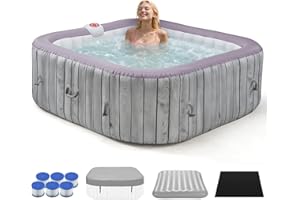 BTMWAY 73" Inflatable Hot Tub,4-6 Person,Portable Outdoor Spa with 130 Soothing Bubble Jets,Control Panel,Insulated Cover and 6 Replaceable Filters,Smart Heating,110-120V Input (Square)