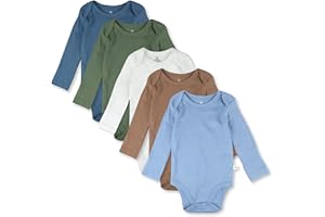 HonestBaby baby-boys 5-pack Long Sleeve Bodysuits One-piece 100% Organic Cotton for Infant Baby Boys