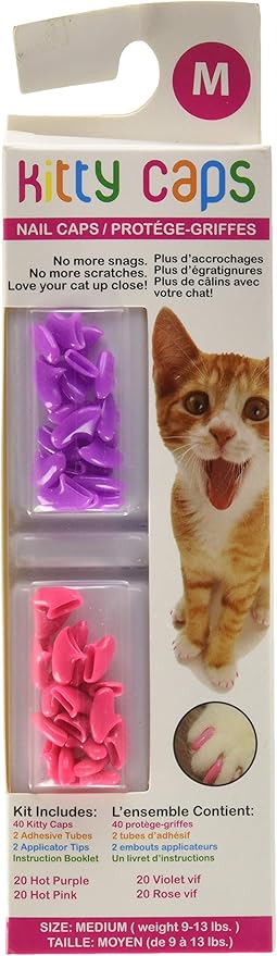 Kitty Caps Nail Caps For Cats Safe Stylish Alternative To Declawing Stops Snags And Scratches Medium 9 13 Lbs Hot Purple Hot Pink Amazon De Haustier