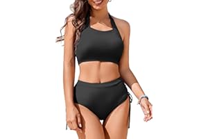 AI'MAGE Womens High Waisted Bikini Sets Cheeky Push Up Two Piece Swimsuits Drawstring Halter Tummy Control Bathing Suit