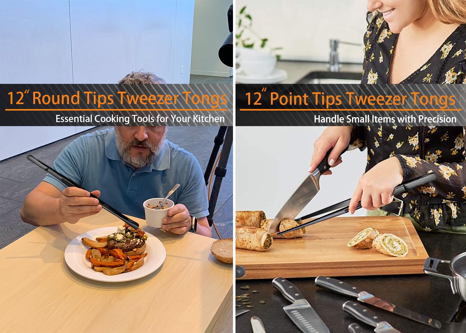 JETKONG 6 Pcs Cooking Tweezer Tongs, 12'' and 6.3