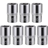 7-Piece 12mm Shallow Sockets, 3/8-Inch Drive, 6-Point, Corrosion Resistance, Compatible with Standard Ratchet Wrenches and Tools