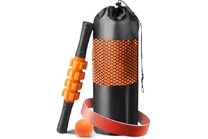 CINDALOG 5 in 1 Foam Roller Set - Trigger Point Foam Back Roller, Muscle Roller Stick, Massage Ball, Stretching Band for Deep Muscle Massage Pilates Yoga,Fitness Exercise for Whole Body Release (Pure Orange)
