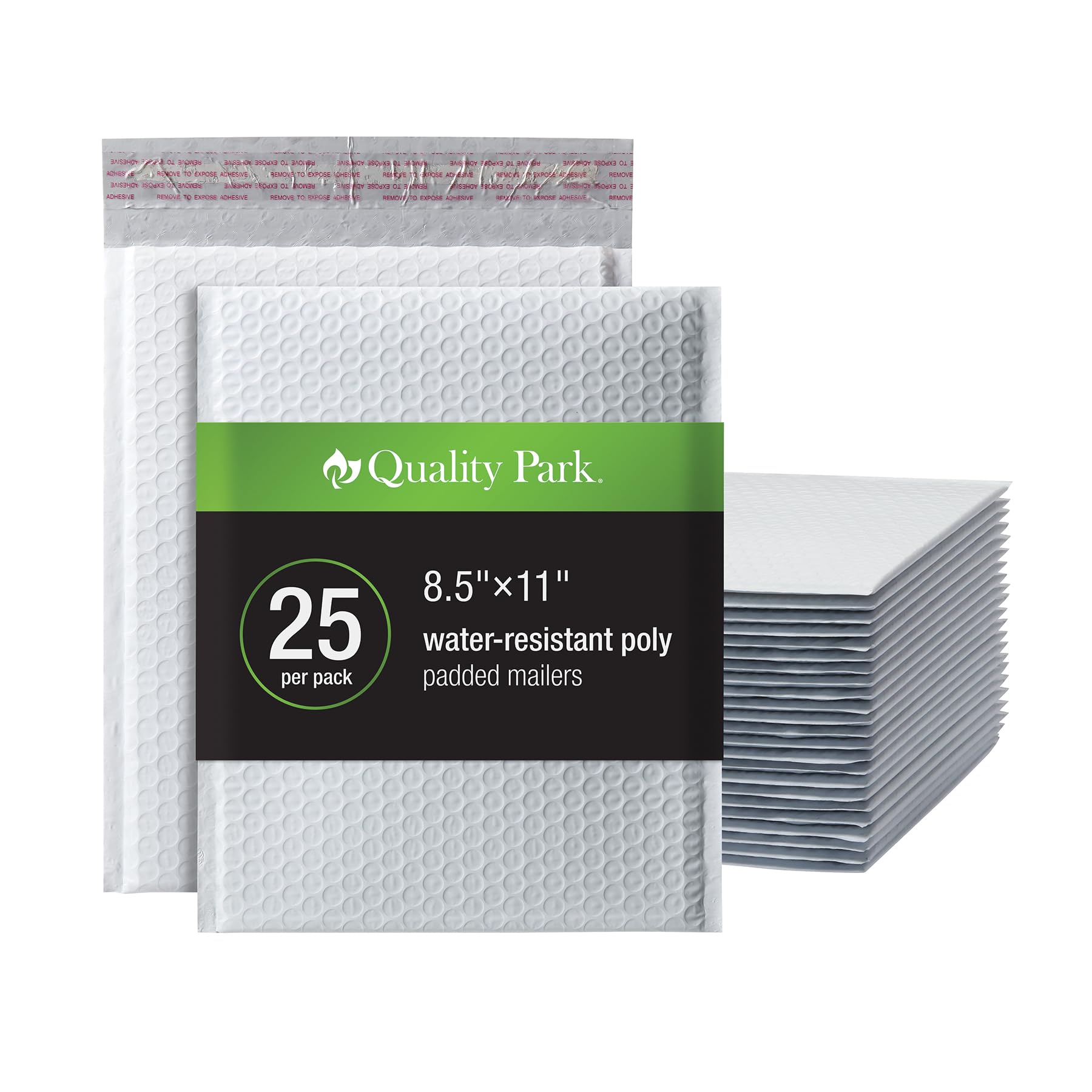 Photo 1 of Quality Park Bubble Mailers, 8.25 x 11 Shipping Envelopes, Water Resistant White Poly Padded Envelopes, Redi-Strip Peel Off Closure, 25/Box (QUA85859)