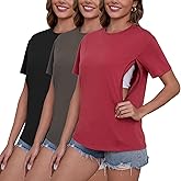 Liu & Qu 3-Pack Breastfeeding Shirts for Women with Hidden Zippers Short Sleeve Maternity Nursing Tops
