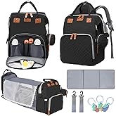 AFDLLDQM Diaper Bag Backpack, Multifunctional Baby Diaper Bag, Diaper Changing Station for Boys Girls, Large Capacity Travel Baby Bag for Mom Dad with Insulated Pocket & Strap