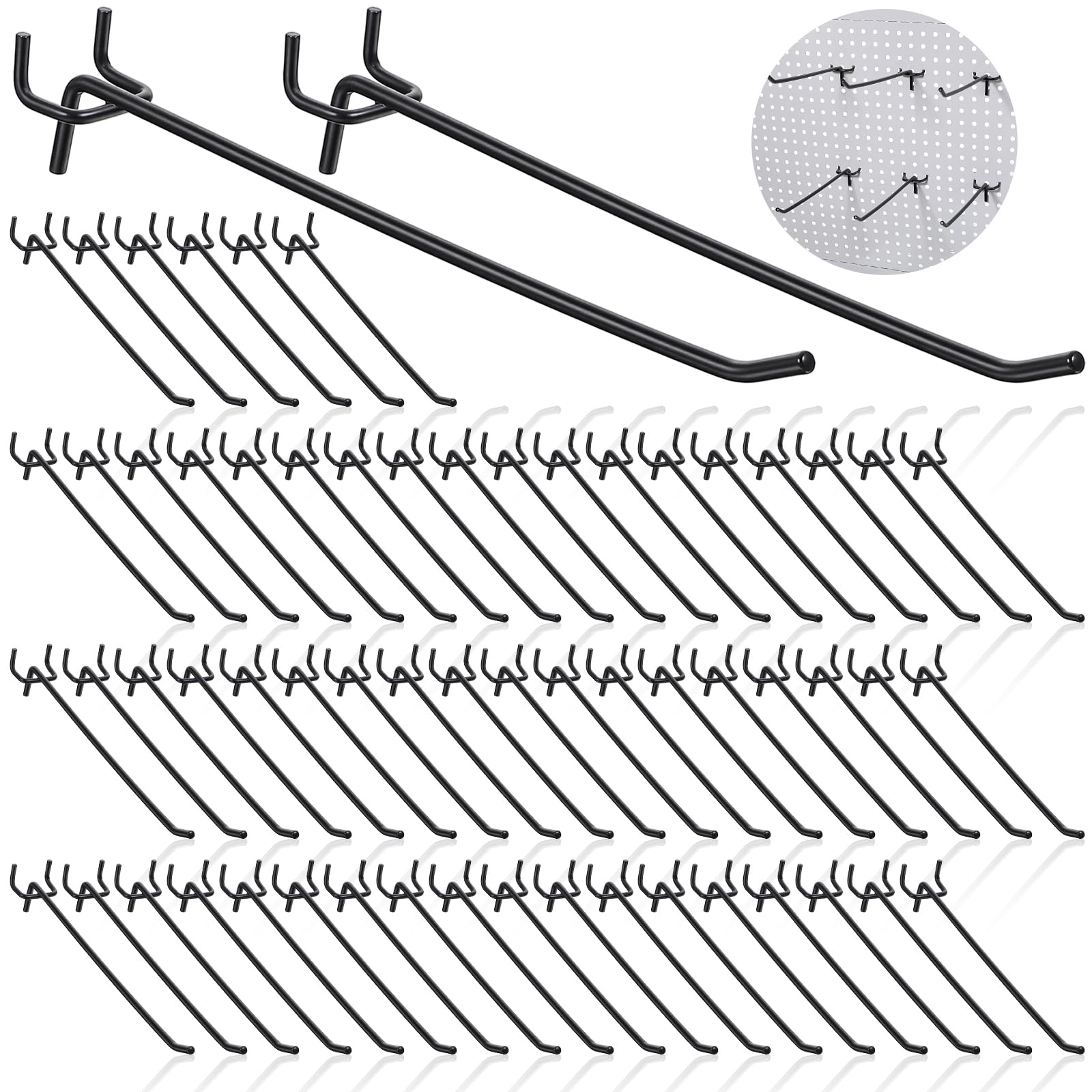Photo 1 of 100 Pcs Black Pegboard Hooks, 8 Inch Stainless Steel Metal Pegboard Shelving Hooks Heavy Duty Bulk for 1/4 Garage Storage Organizer, Shelving Wall Display, Craft Room, Kitchen, Store Accessories