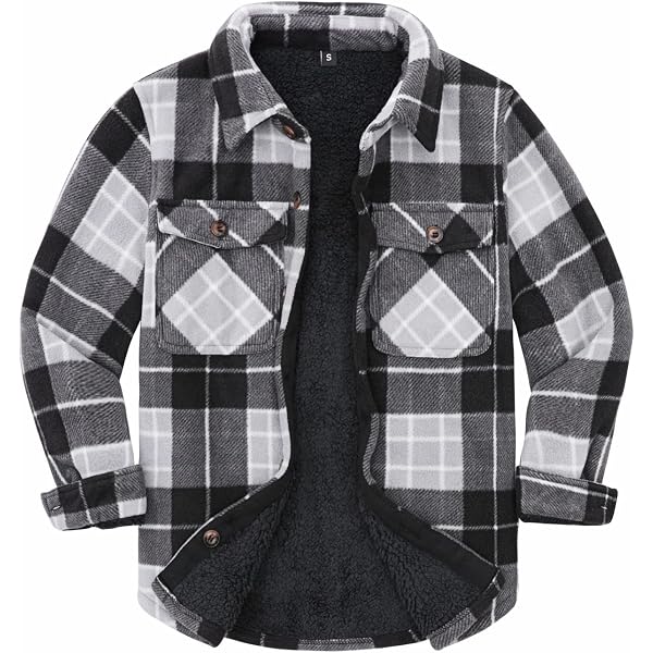 The Children's Place Boys Sherpa Lined Shacket - Flannel Plaid Shirt Jacket With Snap Front, Snap Cuffs