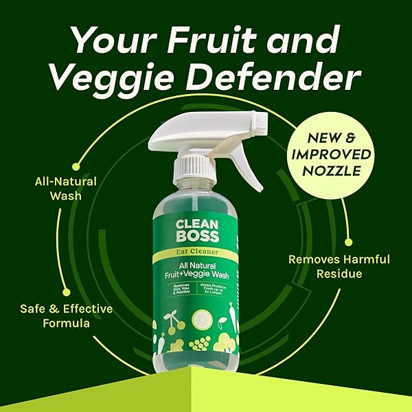 CLEANBOSS EAT CLEANER TRIPLE-ACTION FRUIT + VEGGIE WASH – 12 OZ, PACK OF 3 – REMOVES HARMFUL RESIDUE – KEEPS PRODUCE FRESH UP TO 5X LONGER – INCLUDES ONE TRIGGER – VEGAN, GLUTEN FREE – IMPROVED NOZZLE
