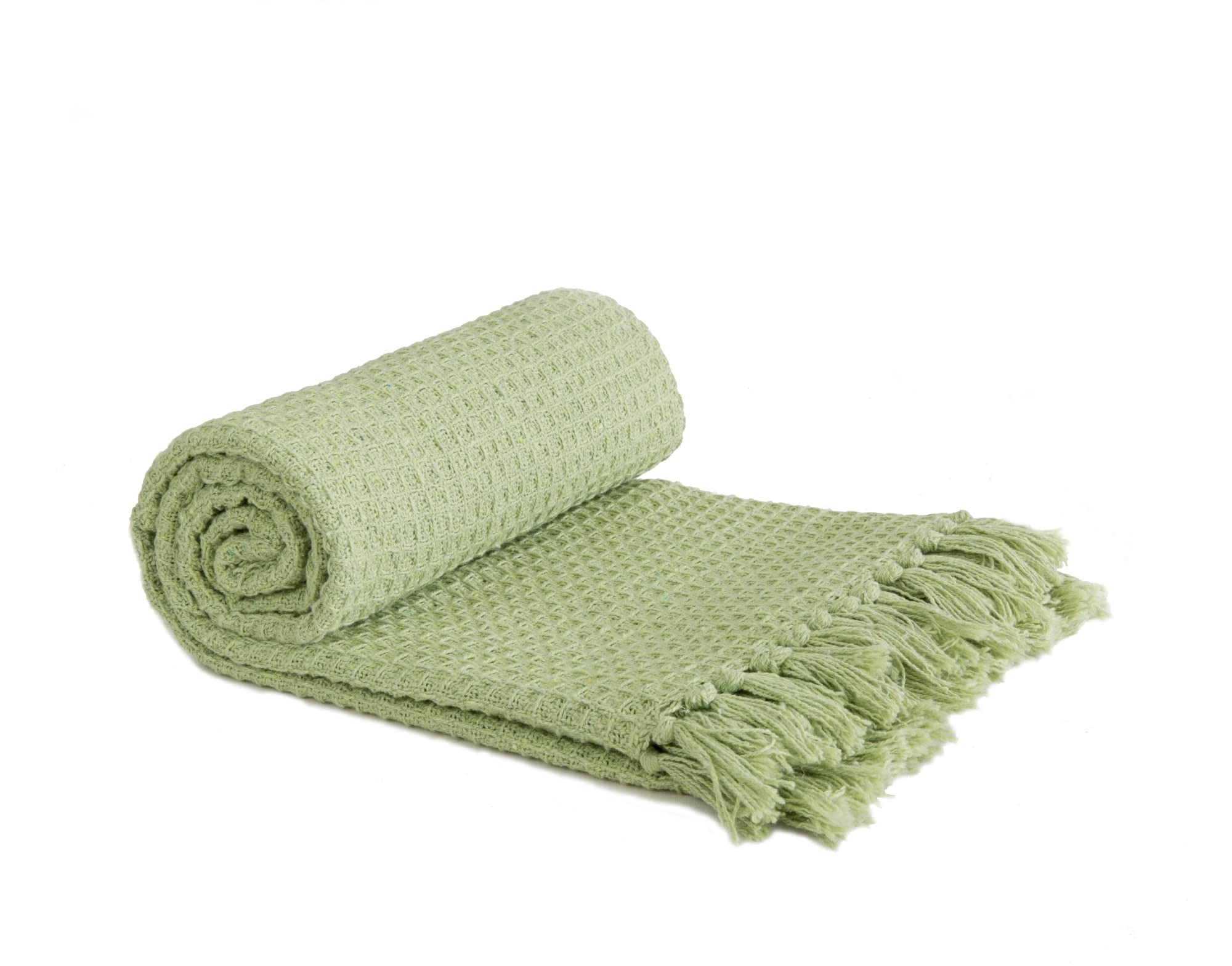 Emma Barclay Honeycomb - Recycled Cotton Plain Waffle Textured Chair Sofa Setee Throw Over Blanket in Pistachio Green - 50x60 (127x152cm) — image 1