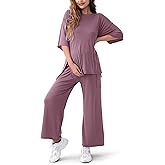 QUNISY Maternity Lounge Set 2 Piece Outfits Matching Short Sleeve Top Adjustable Long Pants Pregnancy Summer Loungwear