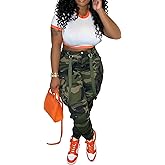 SDNGED Camo Cargo Pants for Women - Army Fatigue High Waisted Stretchy Camouflage Cargo Pants with Pockets