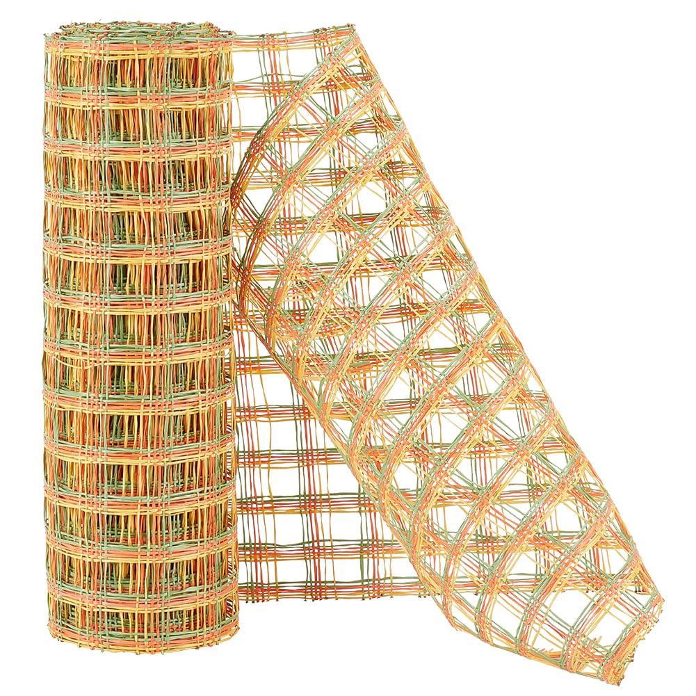 BENECREAT 5m Poly Burlap Deco Mesh Ribbon, 25cm Sandy Brown Check Pattern Gold Mesh Ribbon Fabric Roll for Wreaths and Gift Wrapping