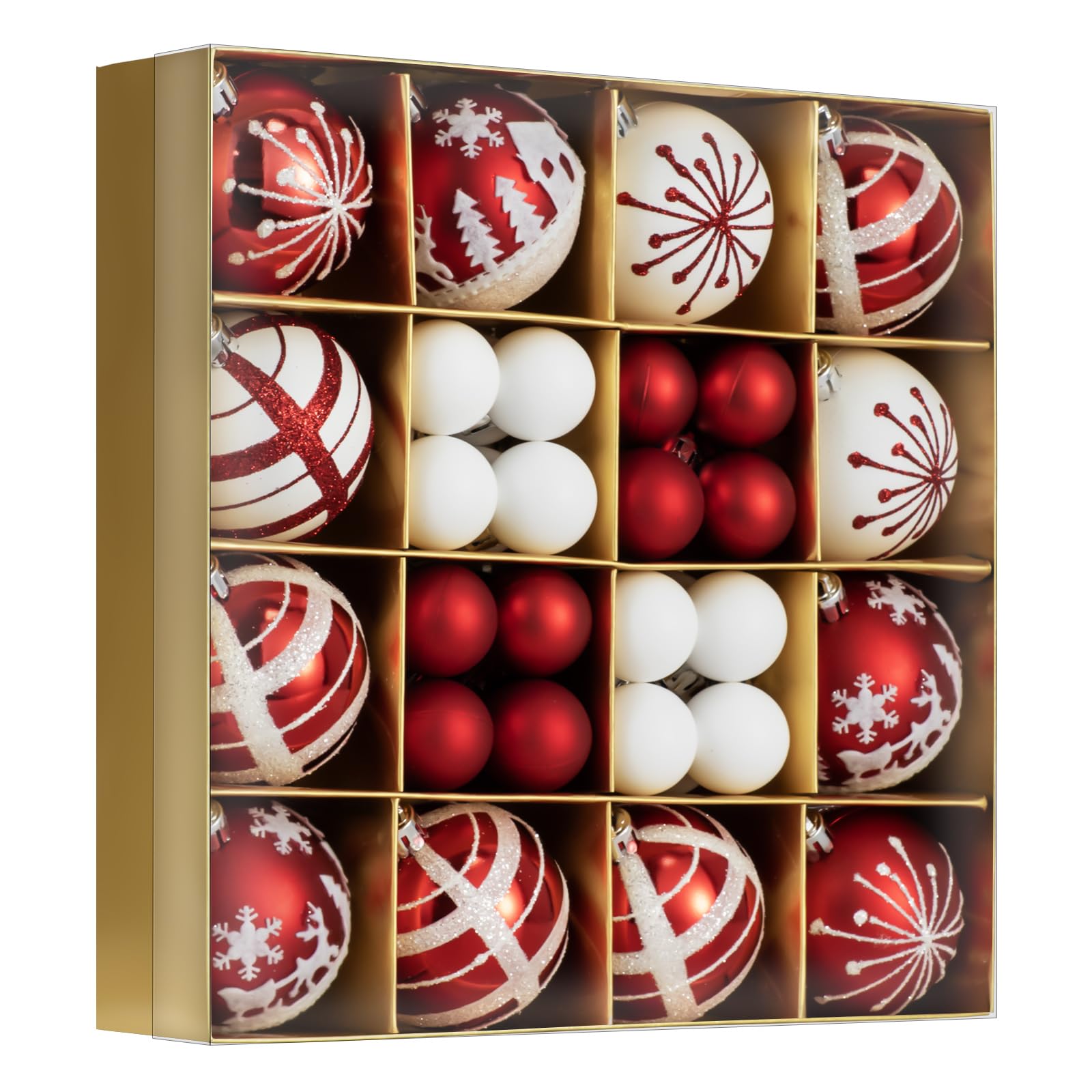 Photo 1 of Xmas station 44PCS Christmas Ball Ornaments Set Xmas Tree Decoration Balls 2025 Shatterproof Hanging Colored for Party Wedding Home Party Outdoor Indoor Red & White