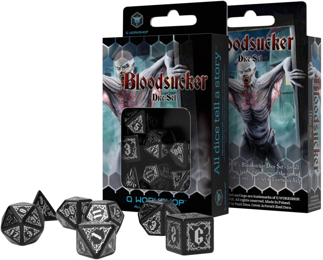 Bloodsucker Black & silver Dice Set (7), QWOBSU37, Red, standard size - Image 3