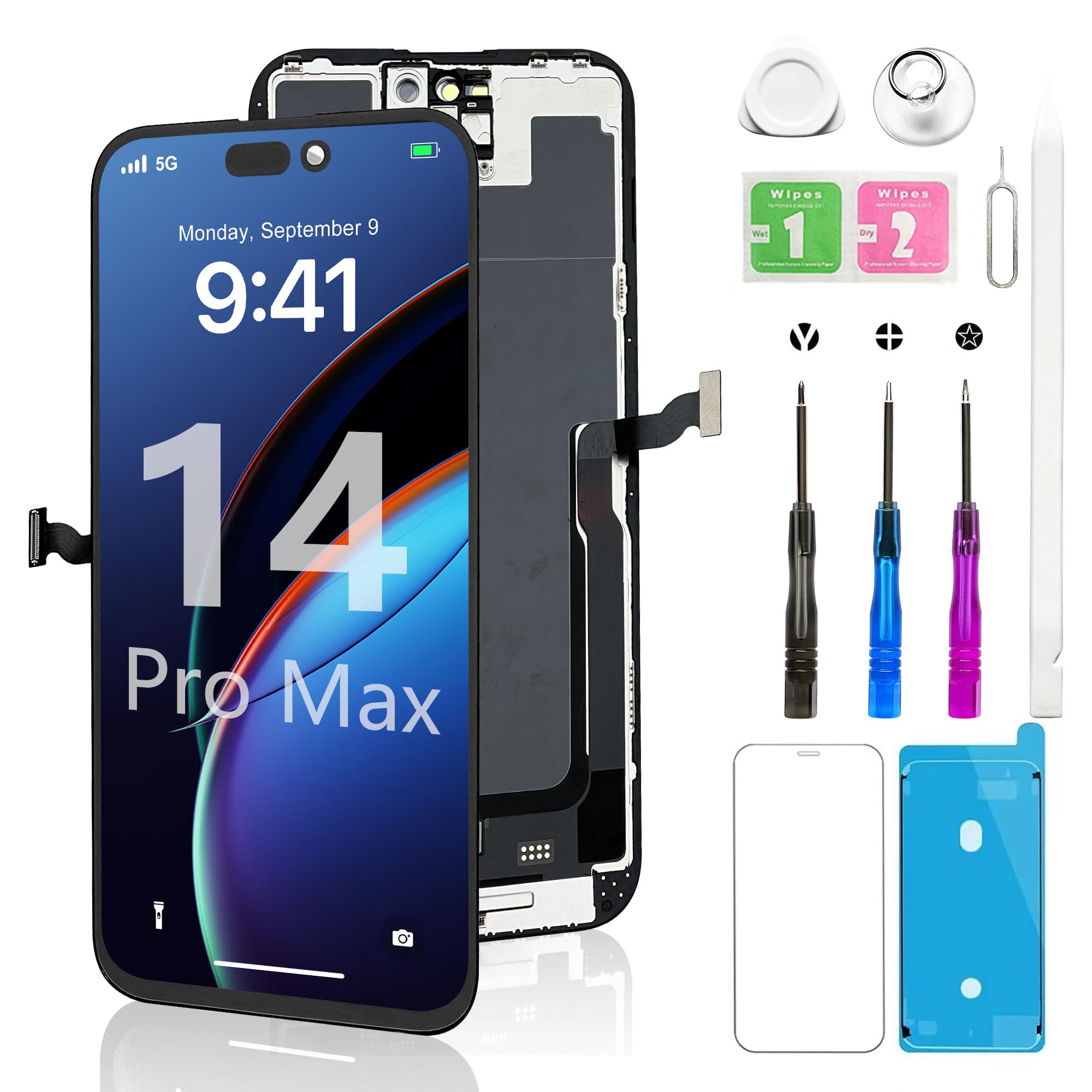 Photo 1 of BHMBKCT for iPhone 14 Pro Max Screen Replacement Kit Full-HD LCD Display 3D Touch Digitizer with Repair Tool - Compatible with Model A2892, A2893, A2894, A2895 (6.7 ”)