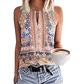 Soesdemo Tank Top for Women Keyhole V Neck Sleeveless Summer Casual Loose Fit Business Cute Floral Basic Shirt Blouse
