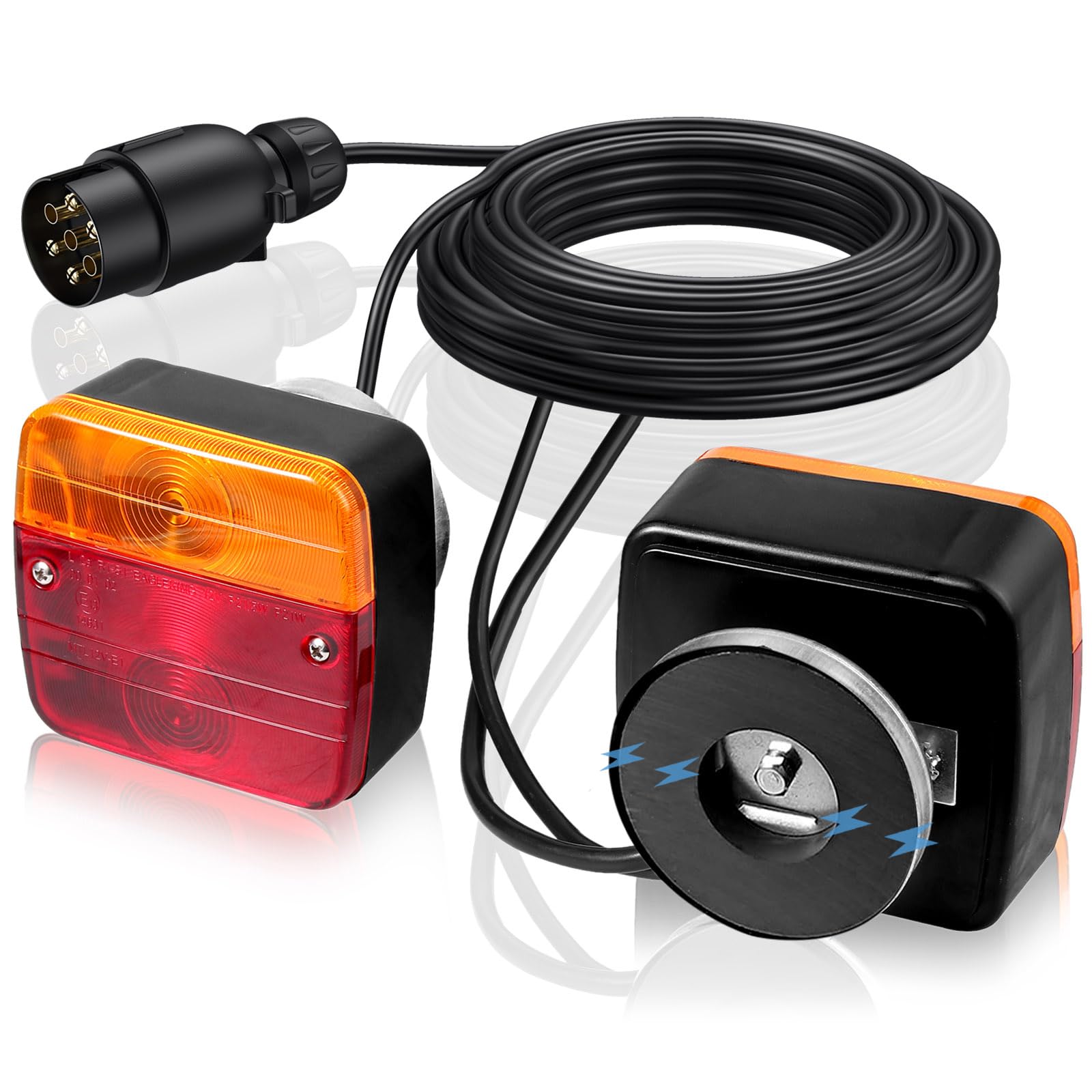 eSynic Magnetic Trailer Light Professional 2pcs 12v Magnetic Tail Light Set Waterproof Trailer Rear Lights Set E-Mark With 7.5 m Cable Working as Indicator Lights Tail Rear Light for Camper Van Truck