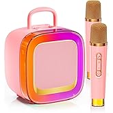 Kinglucky Karaoke Machine for Kids (Exclusive Edition) Girls Ages 3-12 with 2 Light-Up Microphones, Kid-Sized & Portable Bluetooth Speaker with Voice Effects for Birthday, Family Fun & Party (Pink)