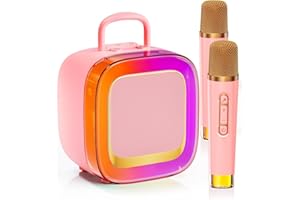 Kinglucky Karaoke Machine for Kids Girls Ages 3-12 with 2 Light-Up Microphones, Bigger Size Yet Portable Bluetooth Speaker with Voice Effects for Birthday, Family Fun & Party (Pink)