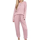 Andeip Womens Pajama Set Waffle Knit Lounge Set 2 Piece Long Sleeve Top and Pants Loungewear Pj Sets