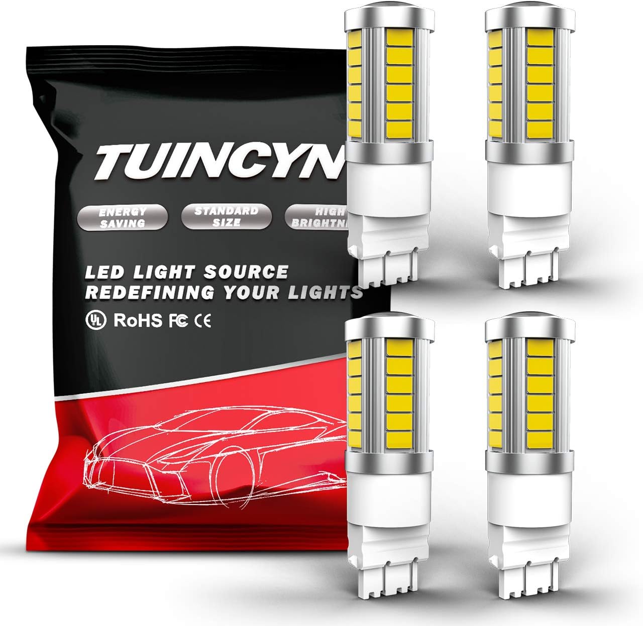 TUINCYN3157 3155 3156 3157A 3457A LED Brake Light Bulb White 5630 33SMD 8000K 900 Lumens Super Bright Turn Signal Light Tail Back Up Reverse Light Parking Light DC 12V (Pack of 4)