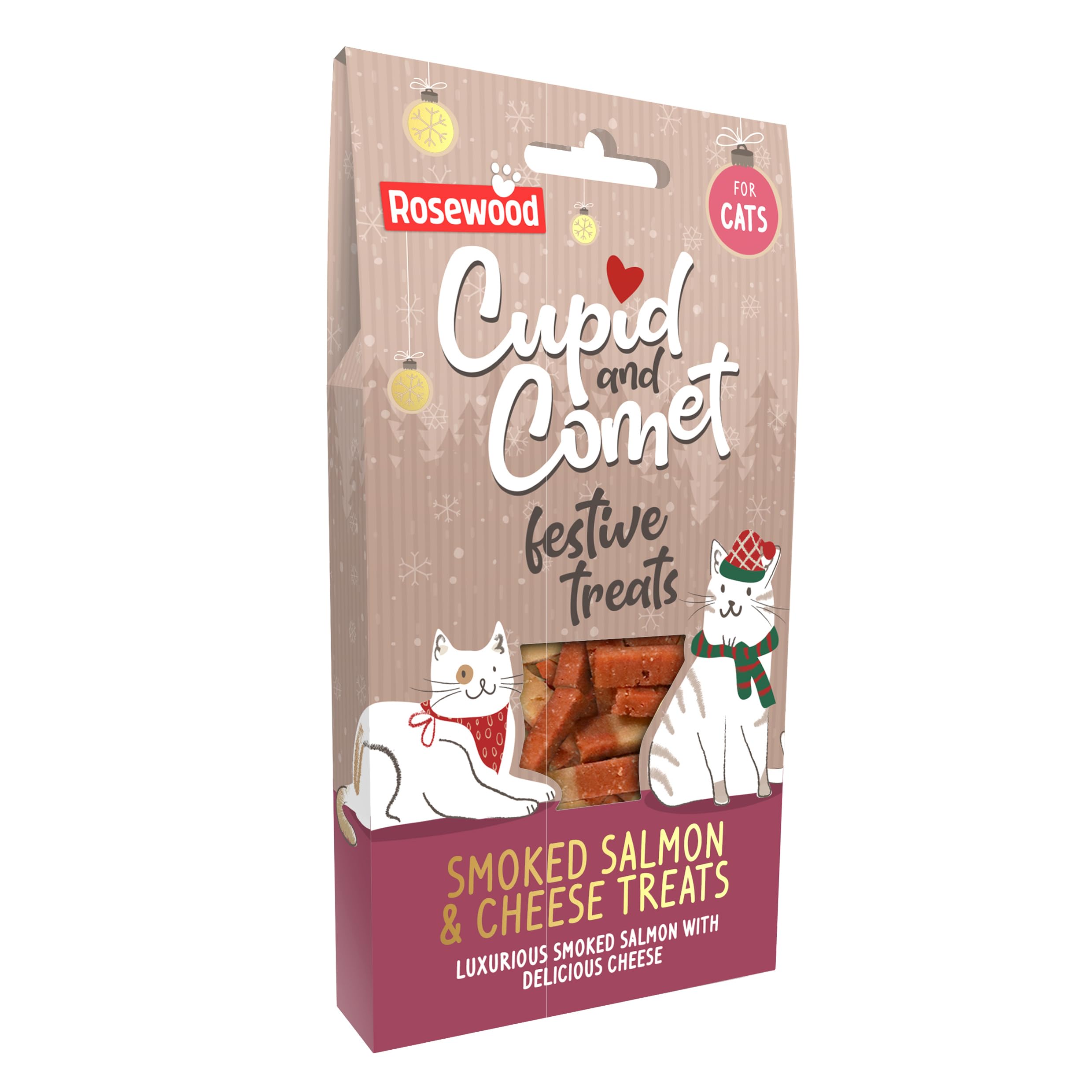 Rosewood Cupid & Comet Smoked Salmon and Cheese Cat Treats - Made with Real Meat, Luxury Treats for Cats, Small Bite Sized Cat Snacks, Festive for Cats (70g)