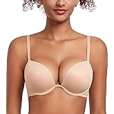 Lemorosy Women's Deep V Plunge Underwire Padded Push Up T-Shirt Bra - 2 Cups Up