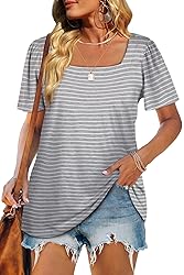 WIHOLL Womens Short Sleeve Tops Square Neck Tops
