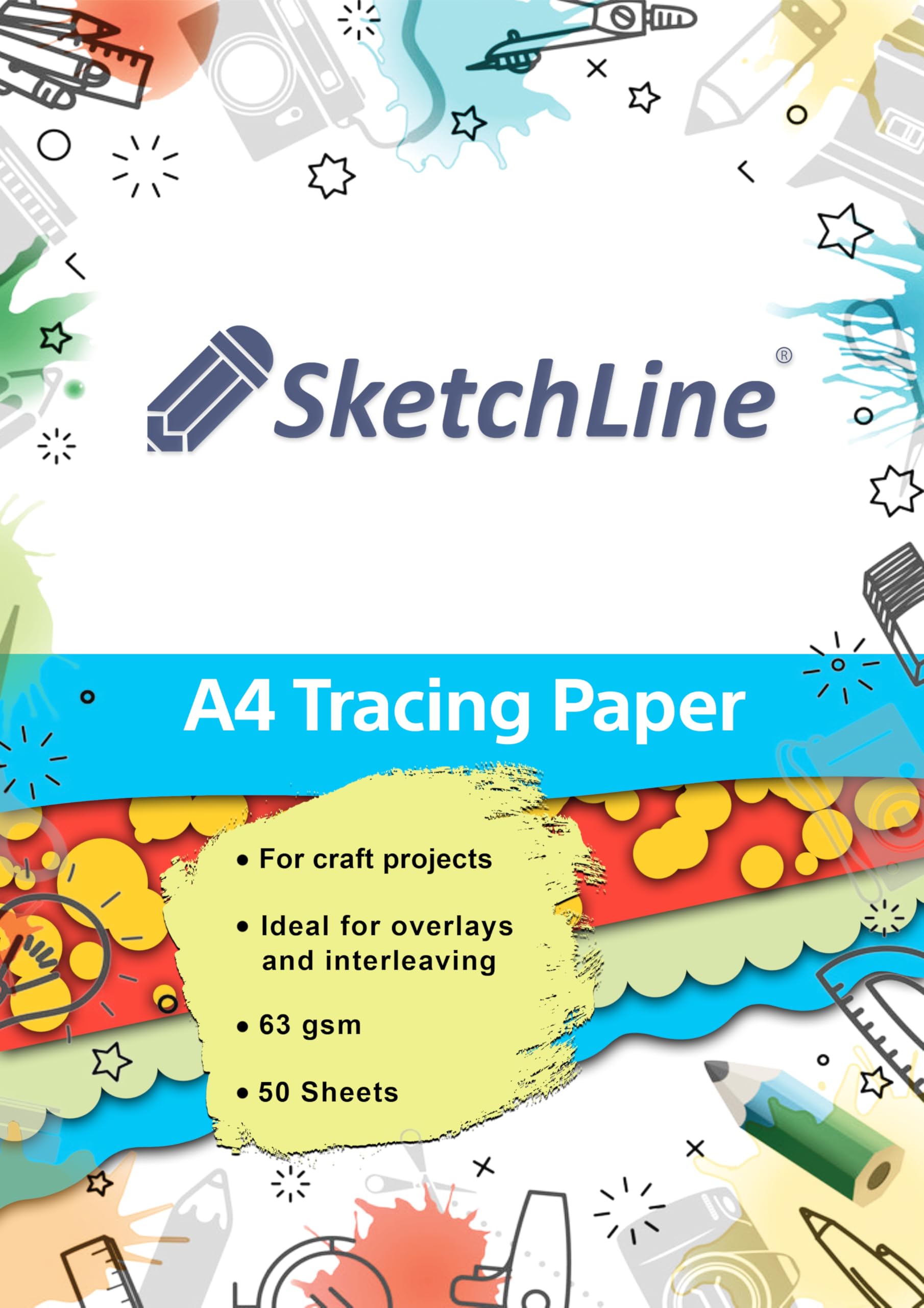SketchLine Tracing Paper A4 Size 50 Sheets (63gsm) with High Transparency & Optimum Thickness for Drawing, Sketching & Dressmaking