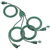 DEWENWILS 25FT (7’+6’ *3) Outdoor Extension Cord 1 to 3 Slipper Cord, Green | 16/3C Gauge Cord, Safety Outlet Covers, Evenly Spaced Plugs, SJTW Weatherproof Wire for Halloween Decorations, Lighting