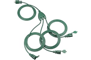DEWENWILS 25Ft Outdoor Extension Cord Multiple Outlets, Evenly Spaced 3 Outlets Plugs with Safety Cover, 16/3 SJTW Weatherproof Wire for Outdoor String Lights and Christmas Decorations