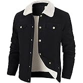 HOTIAN Men's Corduroy Jacket Sherpa Lined Fleece Trucker Jackets Lapel Collar Button Thickened Winter Warm Coat