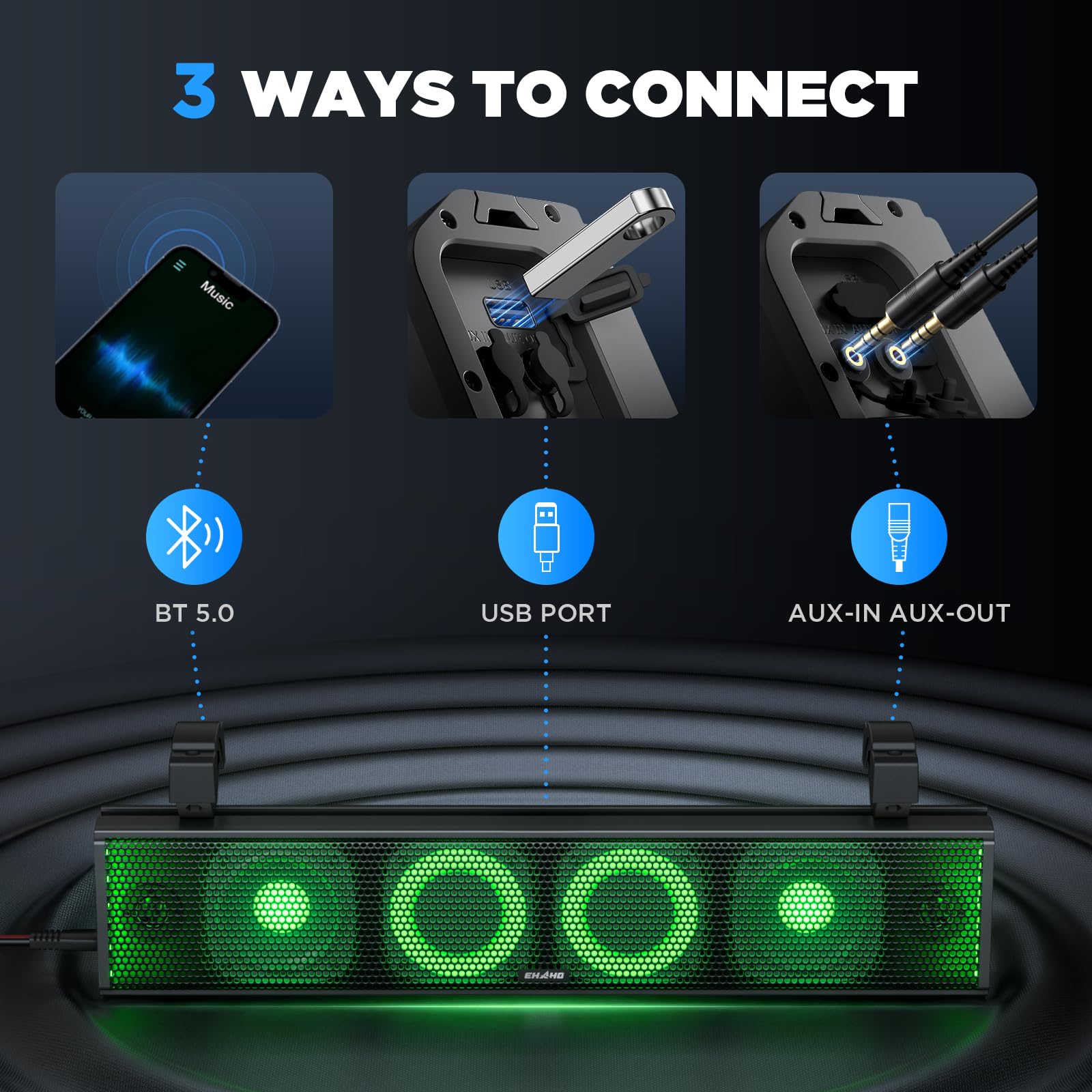 Ehaho 25 Inch UTV Sound Bar, ATV SoundBar Bluetooth with RGB Lighting, IP66 Waterproof Golf Cart Sound Bar, Amplified Powersports SXS SoundBar, UTV Speakers Compatible with Polaris RZR Can-Am