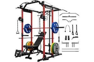 Mikolo Power Cage, Power Rack with Cable Crossover System, 1500LBS Squat Rack with LAT Pull Down System, Workout Cage with Pulley System for Fitness Home Gym