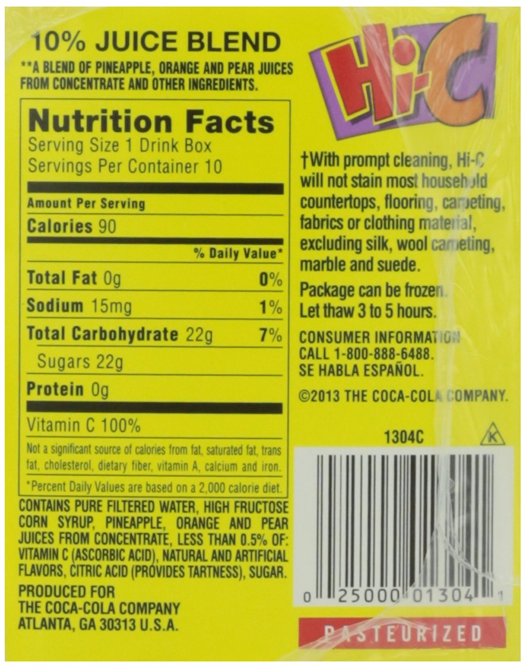 hi c juice box nutrition facts