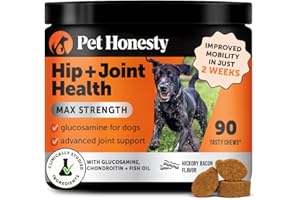Pet Honesty Hip & Joint Health Max Strength - Natural Joint Supplement for Dogs Chews - Glucosamine, Omega-3s, Chondroitin, Green Lipped Mussel - Help Improve Mobility, May Reduce Discomfort (90 ct)