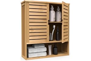 Purbambo Bathroom Wall Cabinet, Bamboo Wall Mount Medicine Cabinet Storage Organizer, Double Doors & 3 Tier Adjustable Shelf