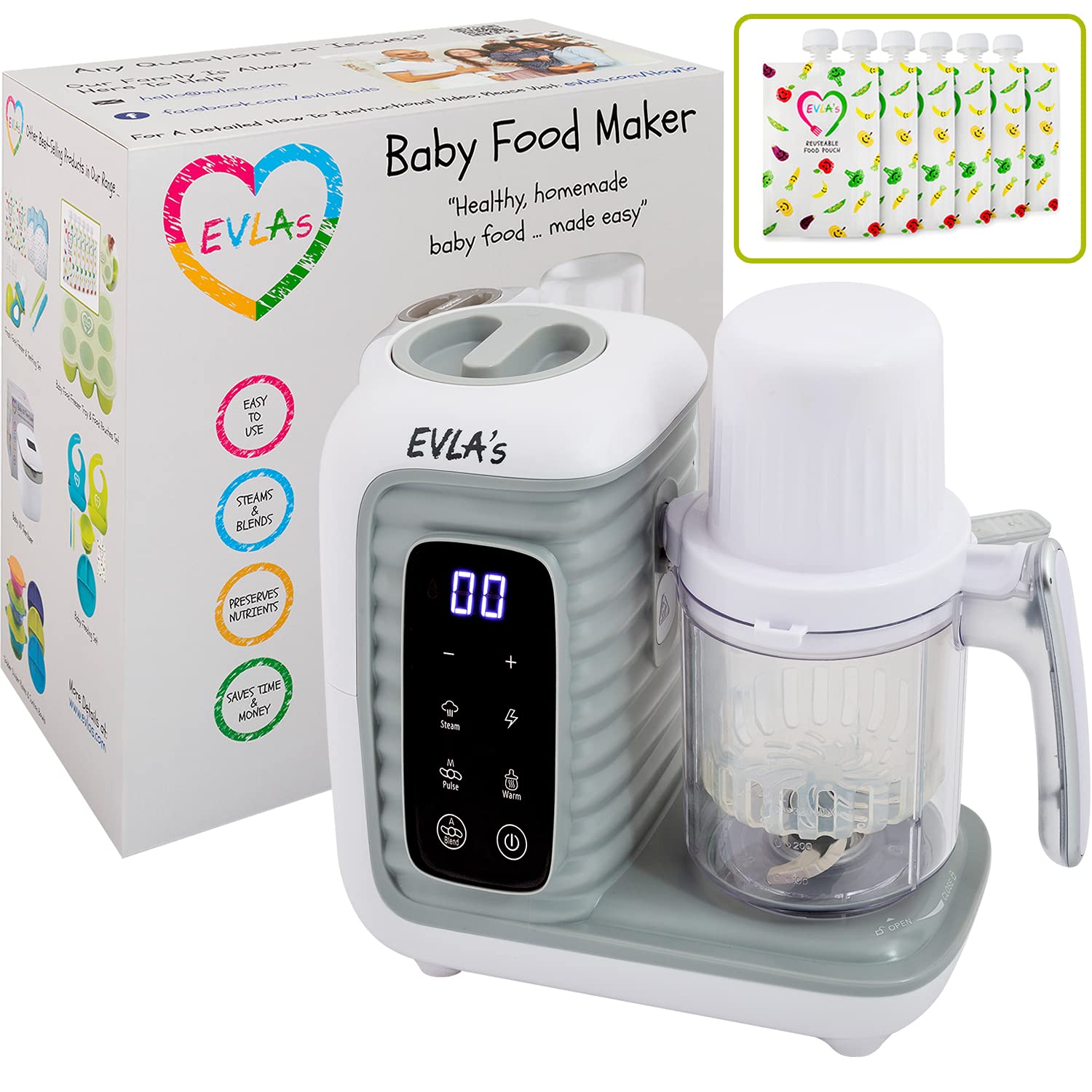 Mua EVLA'S Double Baby Food Maker, Food Processor with 2 Steaming Baskets, Blender, Grinder