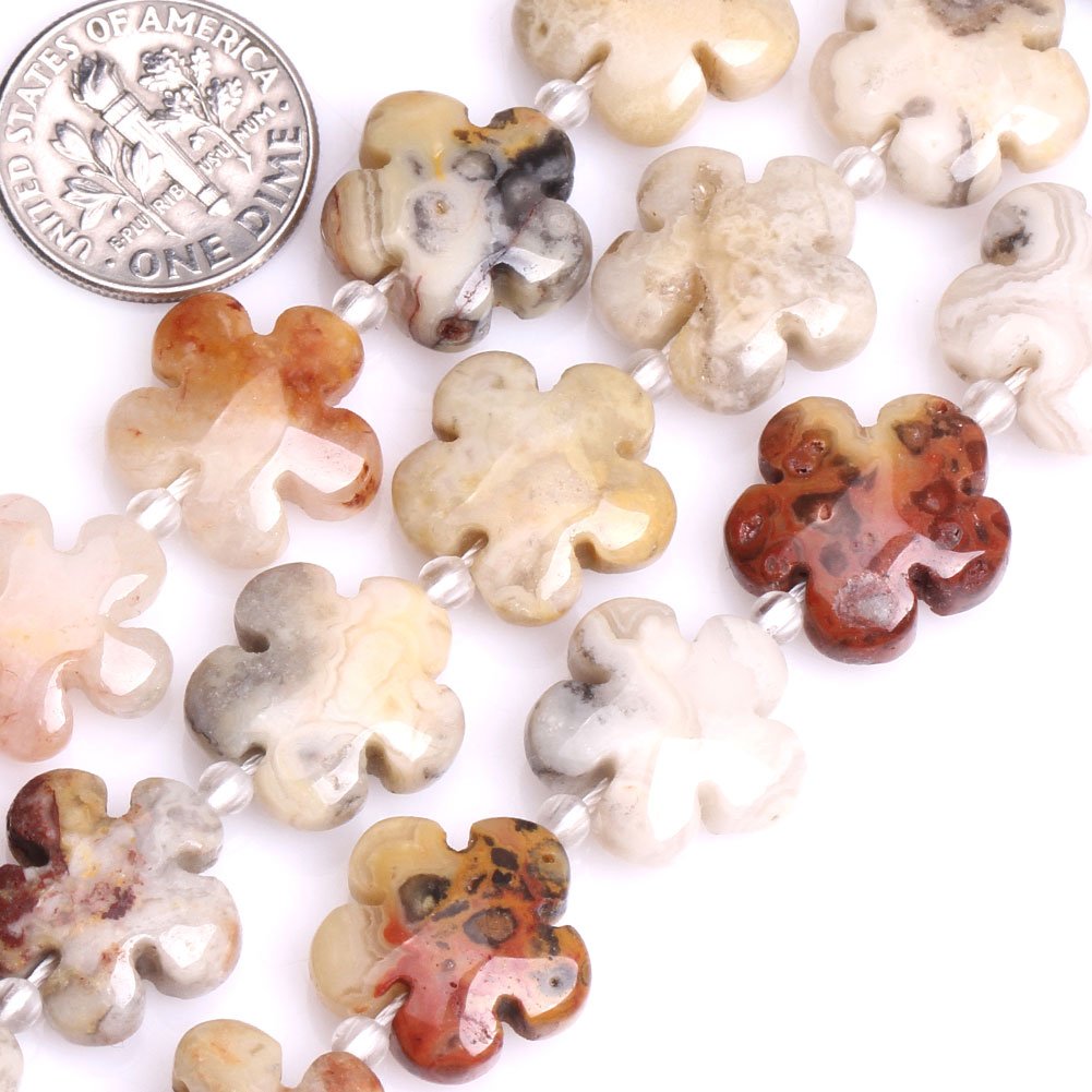 GEM-Inside Crazy Lace Agate Gemstone Loose Beads Natural Genuine 15mm Flower Shape Energy Stone Power Beads for Jewelry Making 15"