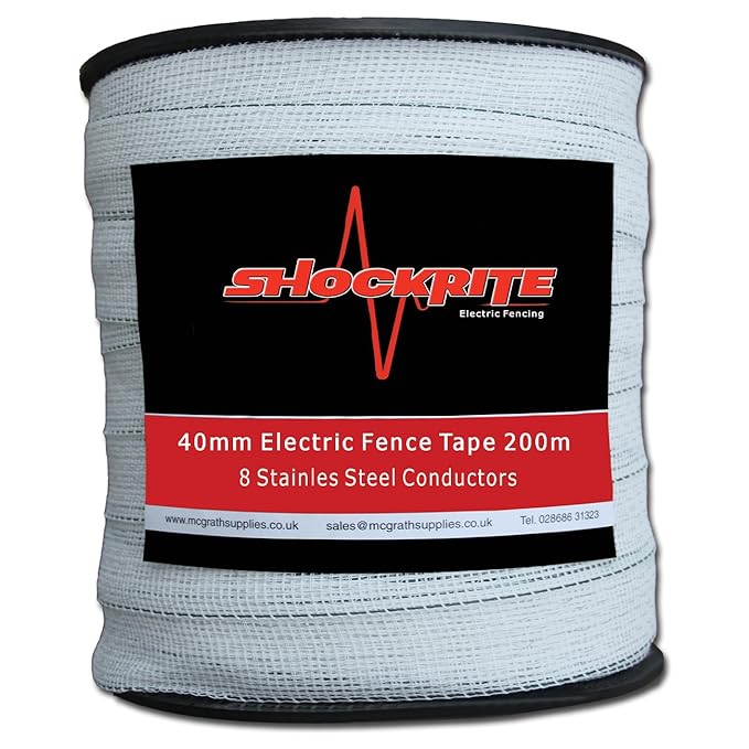 200m x 40mm Electric Fence Poly Tape 6 x Stainless Steel Strands