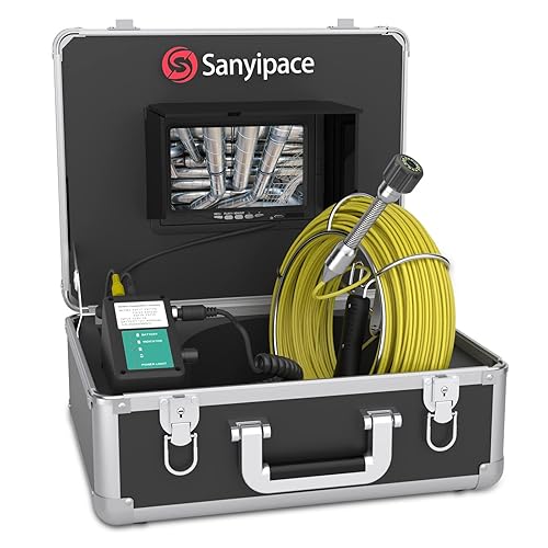 Sanyipace 165FT/50M Drain Camera with Lights, Pipe Sewer Scope with IP68 Waterproof Probe, 7" Color Screen, 16GB SD Card, Camera Guide Wheel