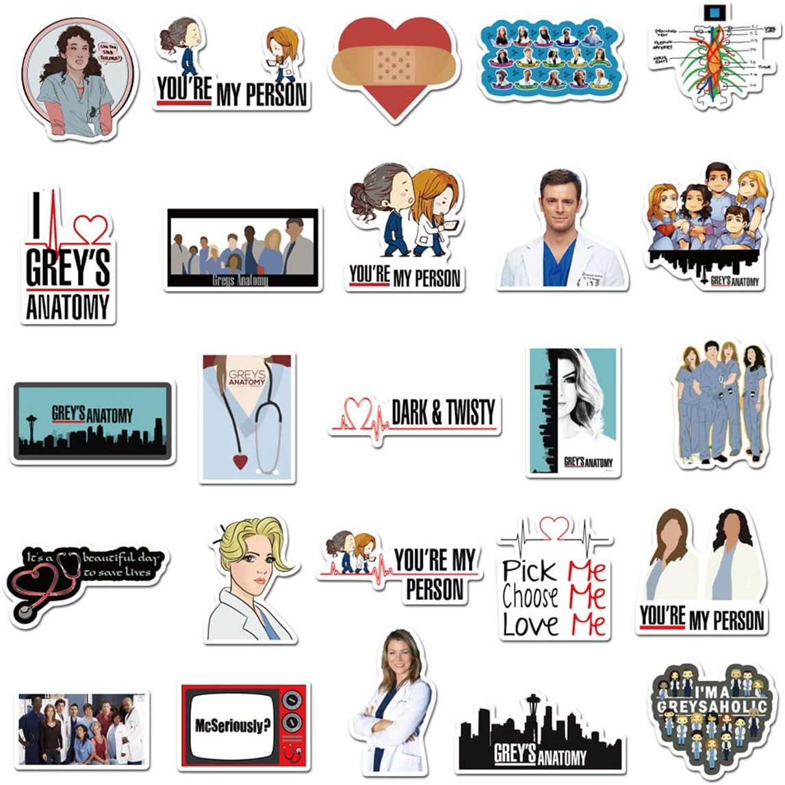 Amazon Com Tv Show Theme Grey S Anatomy Stickers Network Popular Meme Sticker For Kids Laptop Skateboard Toy Stickers Grey S Anatomy Computers Accessories