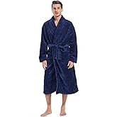 Inner Wish Mens Plush Fleece Robe, Cozy Warm Bathrobe Fuzzy Male Spa Long Robe With Pockets (DARK GREY)