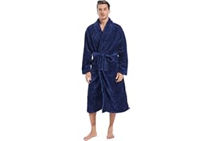Inner Wish Mens Plush Fleece Robe, Cozy Warm Bathrobe Fuzzy Male Spa Long Robe With Pockets (DARK GREY)