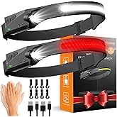 CANKROO Headlamps Rechargeable with Red Light 2 Pack, Wide Beam Running LED Head Lamp for Adults, Headlights for Head with Motion Sensor, Hard Hat Light for Running, Camping, Hiking, Hunting, Fishing