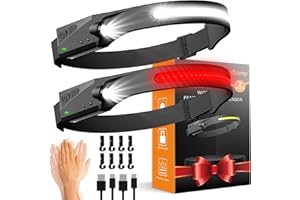 CANKROO Headlamps Rechargeable with Red Light 2 Pack, 230° Wide Beam Running LED Head Lamp for Adults, Headlights for Head with Motion Sensor, Hard Hat Light Flashlight for Runners, Camping, Hiking, Fishing