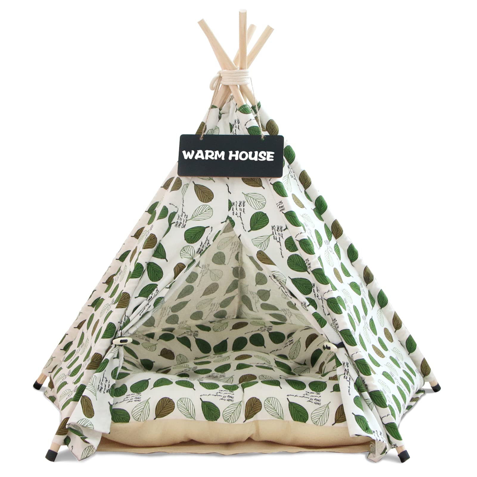 Pet Teepee 50x50x60cm Dog & Cat Bed with Cushion- Luxery Dog Tents & Pet Houses with Cushion & Blackboard (green)