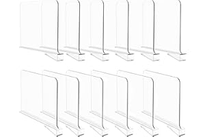 Hmdivor Upgraded 12 Pack Acrylic Shelf Dividers, Closet Shelf Organizer Closet Separator for Organization in Bedroom, Kitchen and Office Shelves