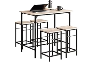 SOBUY Haotian Bar Set-1 Bar Table and 4 Stools, Home Kitchen Breakfast Bar Set Furniture Dining Set, Natural OGT11-N